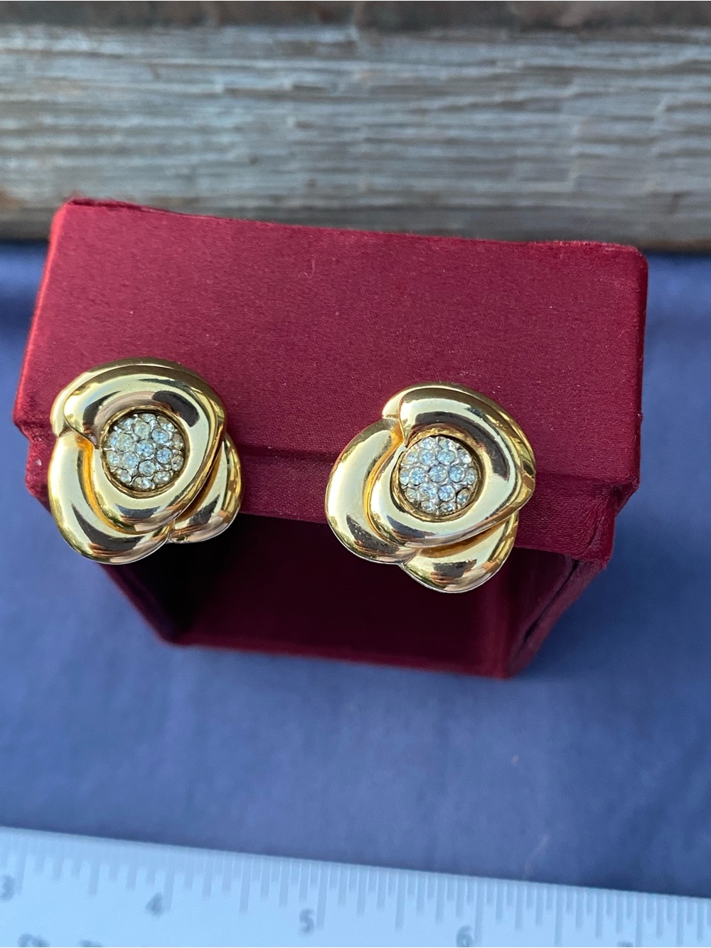 Crown Trifari Gold Floral Pavé Clip On Earrings - Women Jewelry